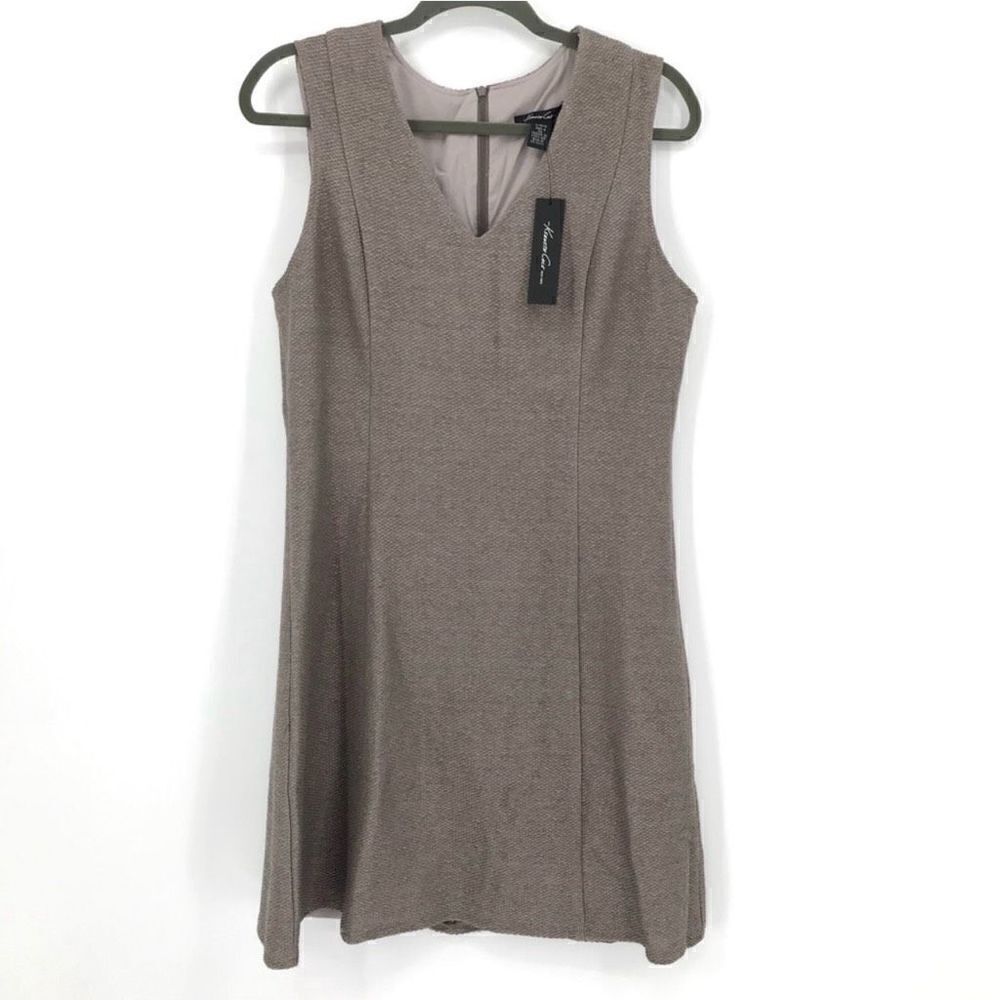 Kenneth Cole Raffia Textured A-Line Dress Women Large Taupe‎ NWT Office Business